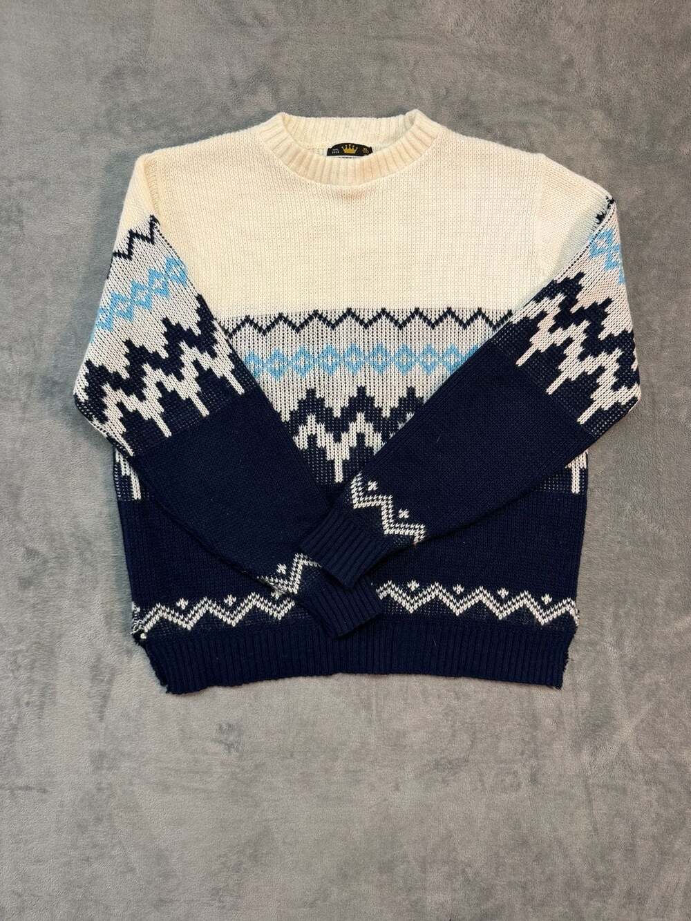 Sportswear Vintage Nordic Fair Isle Acrylic Crewneck Sweater XL